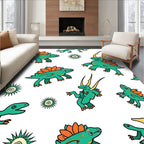 Whimsical Green Orange Dinosaur Friends Rug