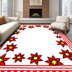 Bold Red Starburst Floral Border Rug