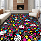 Whimsical Characters Colorful Polka Dot Background Rug