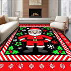 Jolly Santa Claus with Holly Snowflakes Rug