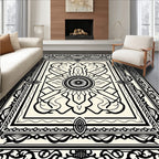 Bold Black Ivory Intricate Frame Rug