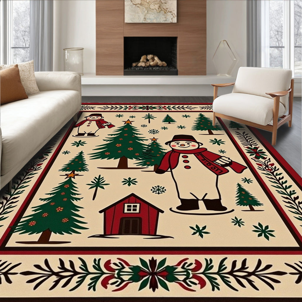 Festive Snowman Forest Christmas Rug