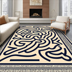 Navy Abstract Swirl Cream Rug