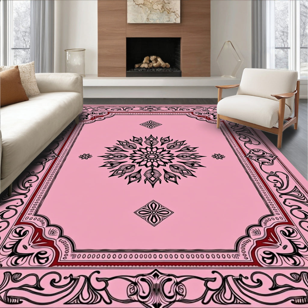 Pink Floral Medallion Bordered Rug