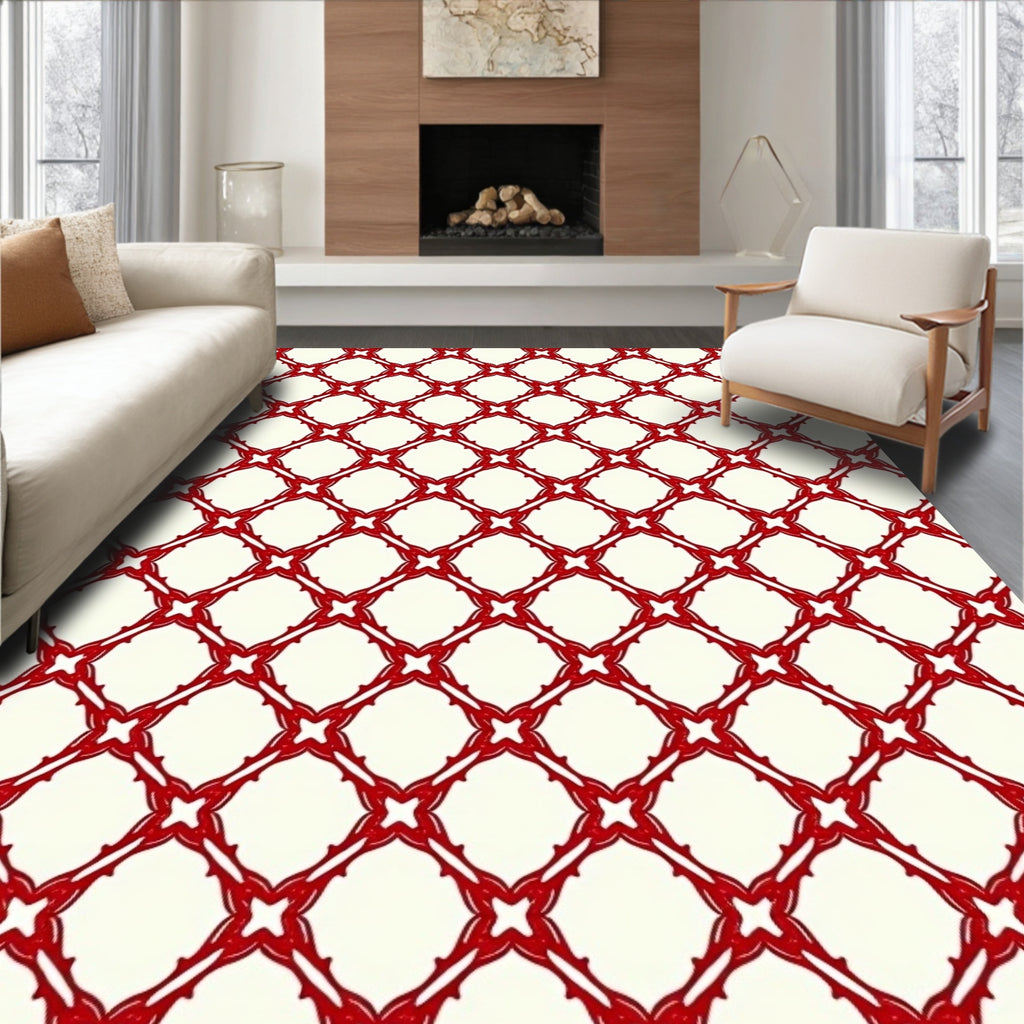 Crimson Lattice Geometric Rug