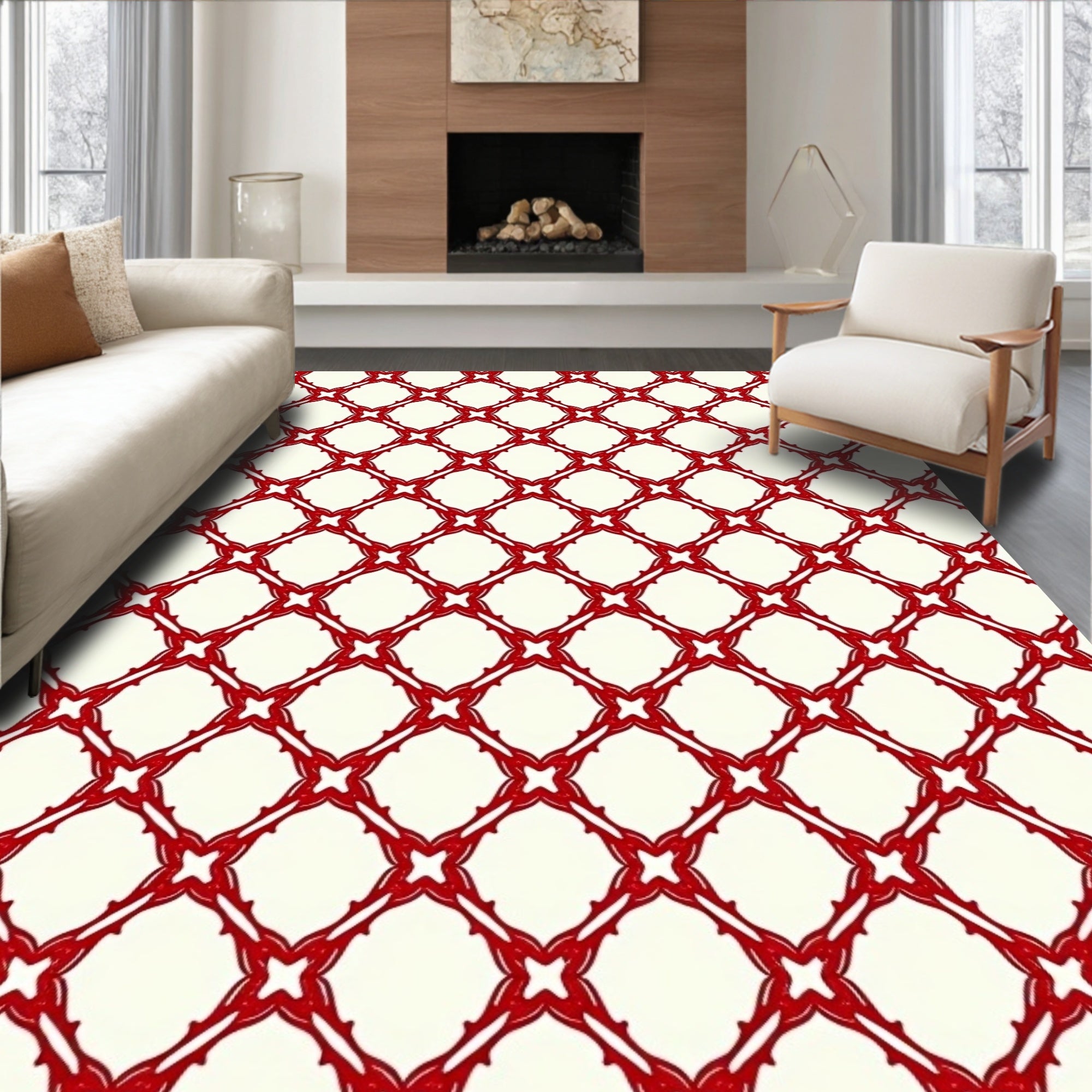 Crimson Lattice Geometric Rug