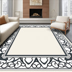 Ornate Ivory Black Floral Border Rug
