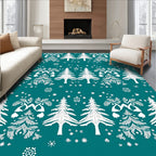 Teal White Christmas Tree Forest Rug