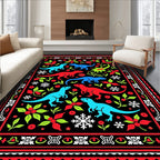 Dinosaurs Red Blue Green Black Border Rug