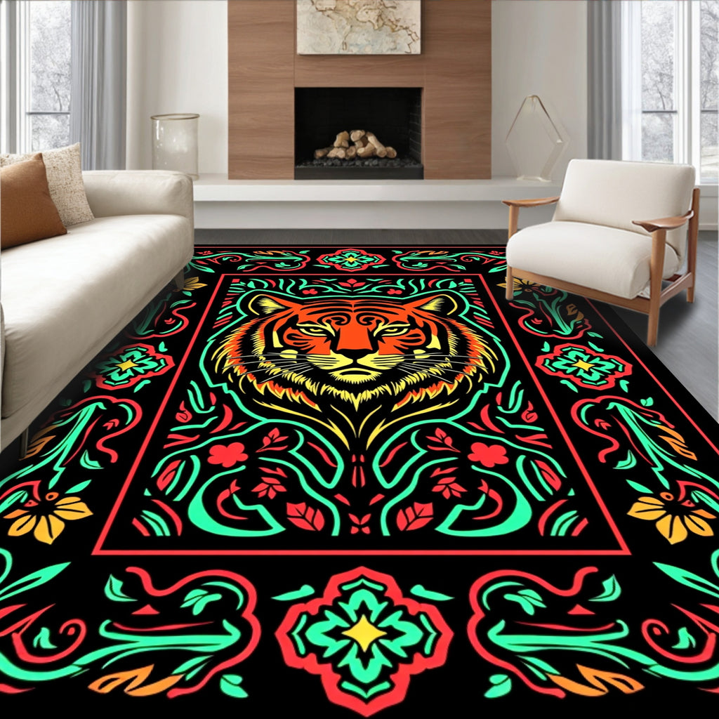 Bold Tiger Floral Border Rug