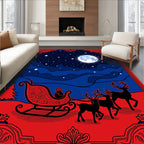 Red Blue Night Sleigh Midnight Scene Rug