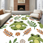 Whimsical Green Frog Autumn Foliage Rug