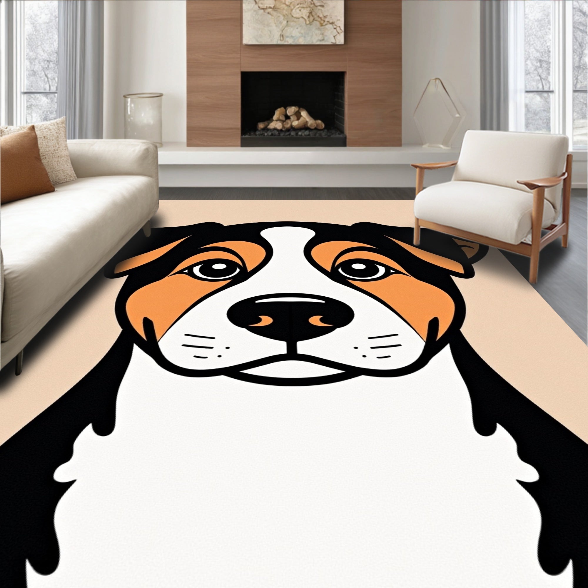 Bold Black Orange White Dog Portrait Rug
