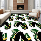 Black Green Golden Leaf Stripe Rug
