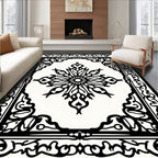 Classic Black White Medallion Frame Rug