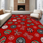 Red Green Orb Bow Medallion Spread Rug