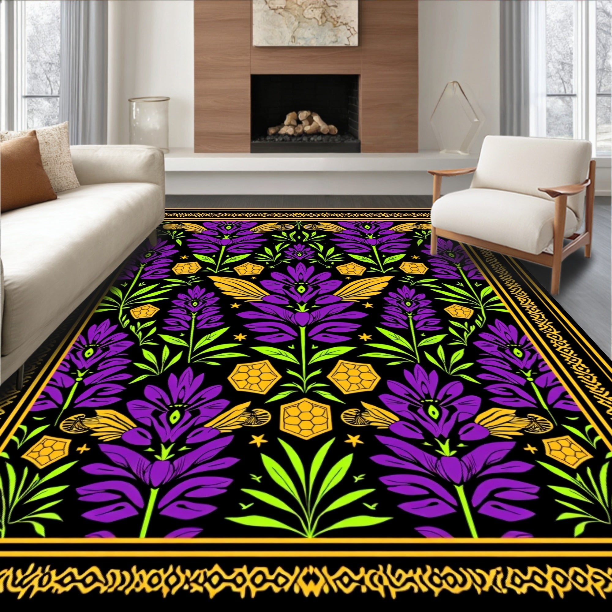 Purple Gold Floral Art Nouveau Rug