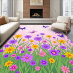 Whimsical Pink Butterfly Meadow Garden Rug