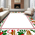 Festive Red Green Leafy Floral Border Rug