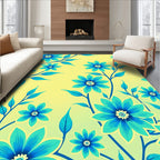 Bright Teal Floral Branches Yellow Background Rug