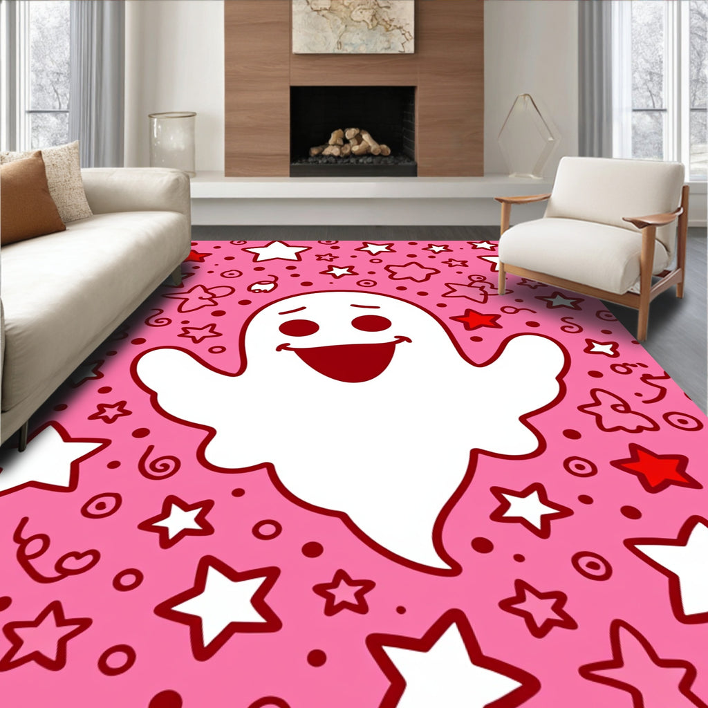 Playful Pink Ghost Star Mix Rug