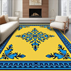 Yellow Blue Floral Medallion Frame Rug
