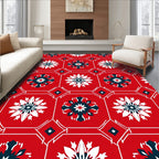 Red White Floral Medallion Geometric Rug