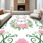 Whimsical Bunny Pink Floral Border Rug