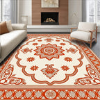 Ornate Crimson Mandala Cream Rug