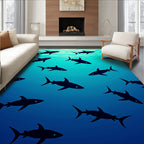 Dark Blue Silhouette Shark School Rug