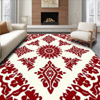 Crimson Floral Symmetry Diamond Rug