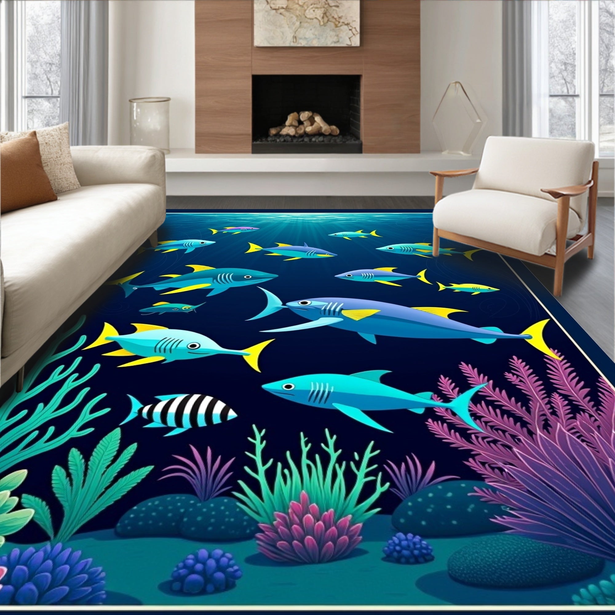 Playful Marine Life Ocean Scene Rug