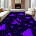 Spooky purple ghost haunted castle bat Rug