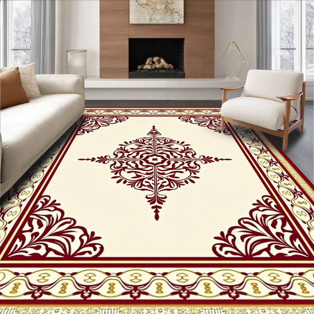 Burgundy Botanical Corner Medallion Rug