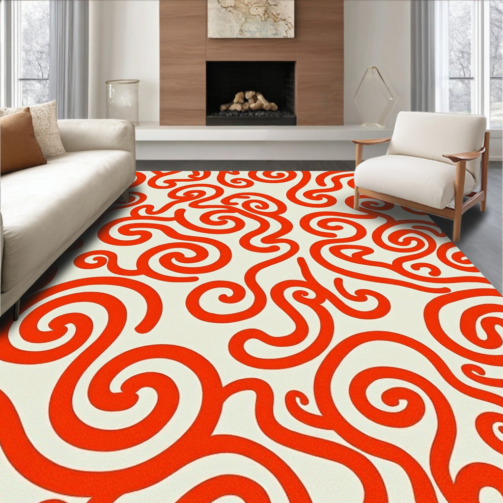 Bold Red Swirling Curls Rug