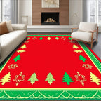 Festive Red Green Christmas Tree Border Rug