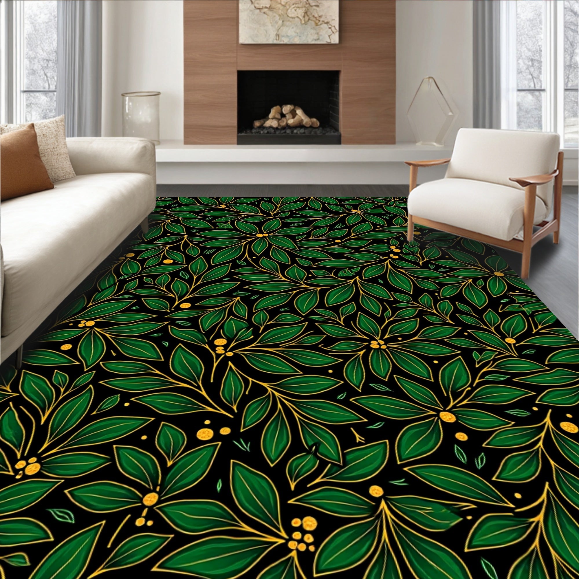Emerald Green Laurel Berry Branches Rug