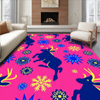 Pink Royal Blue Yellow Reindeer Snowflakes Rug