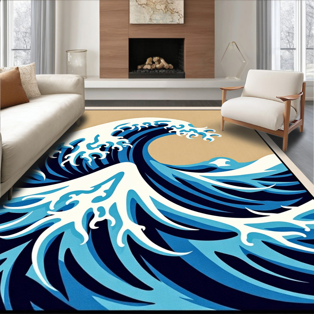 Dramatic Blue Wave Cresting Ocean Rug