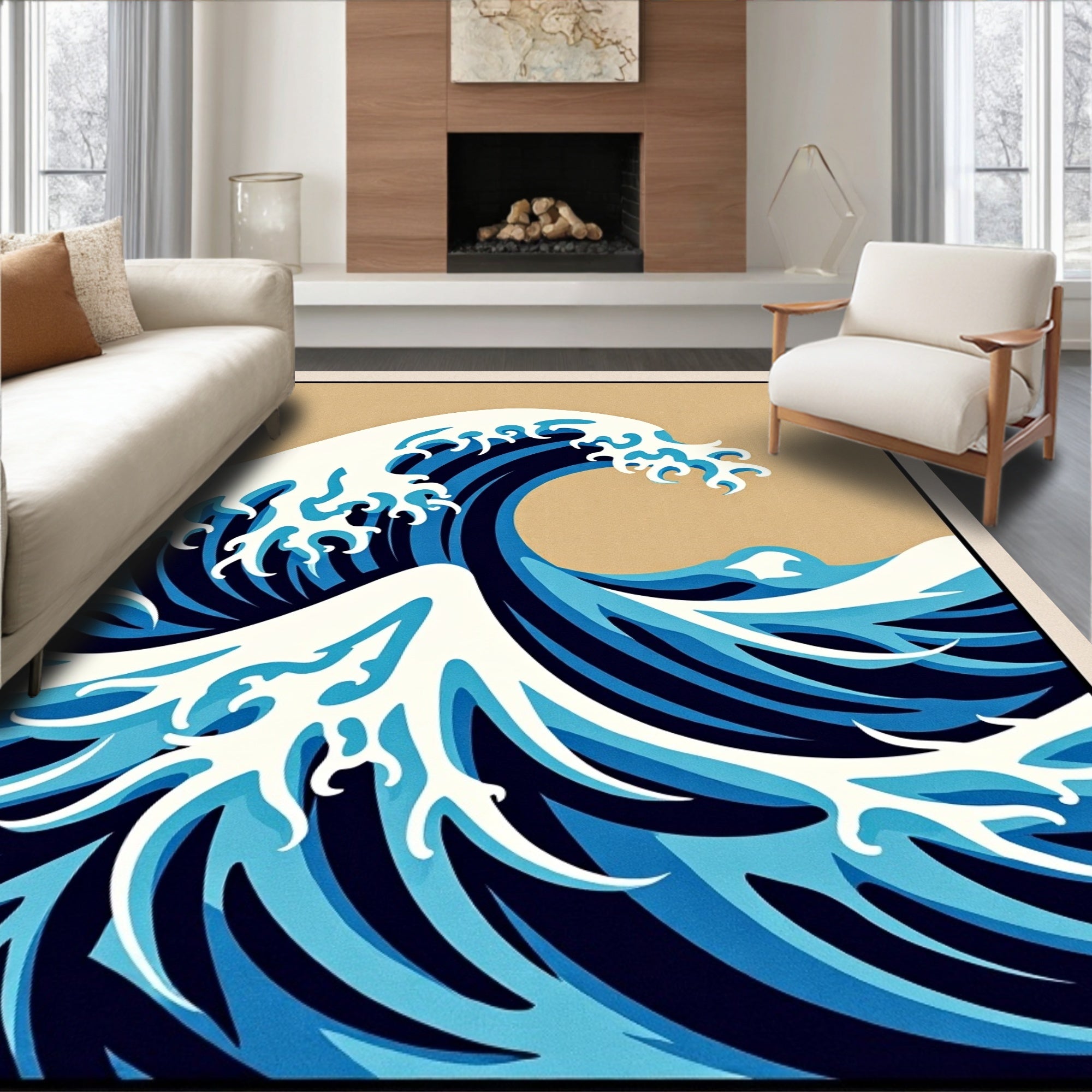 Dramatic Blue Wave Cresting Ocean Rug