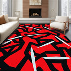 Red Black White Abstract Intersecting Shapes Rug