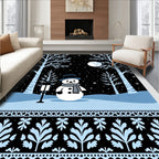 Winter Snowman Moonlit Forest Border Rug