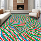 Vibrant Red Blue Green Labyrinth Rug