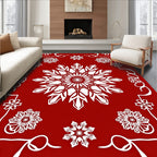 Holiday Red White Snowflake Burst Rug