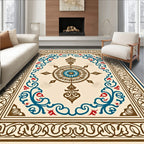 Cream Brown Blue Red Floral Medallion Rug