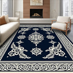 Midnight Navy Cream Floral Medallion Rug