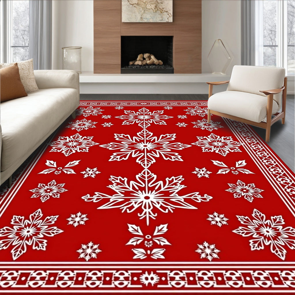 Red White Snowflake Holiday Accent Rug