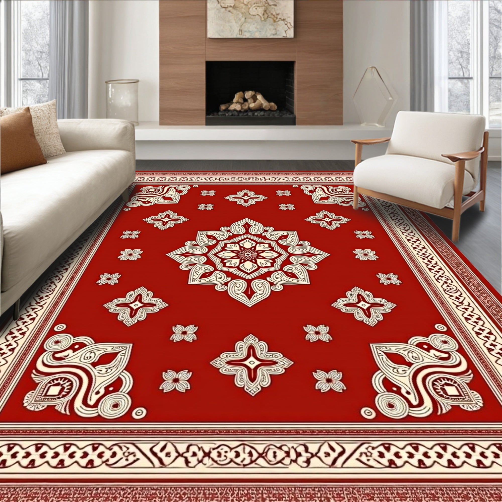 Crimson Red Ornamental Medallion Rug