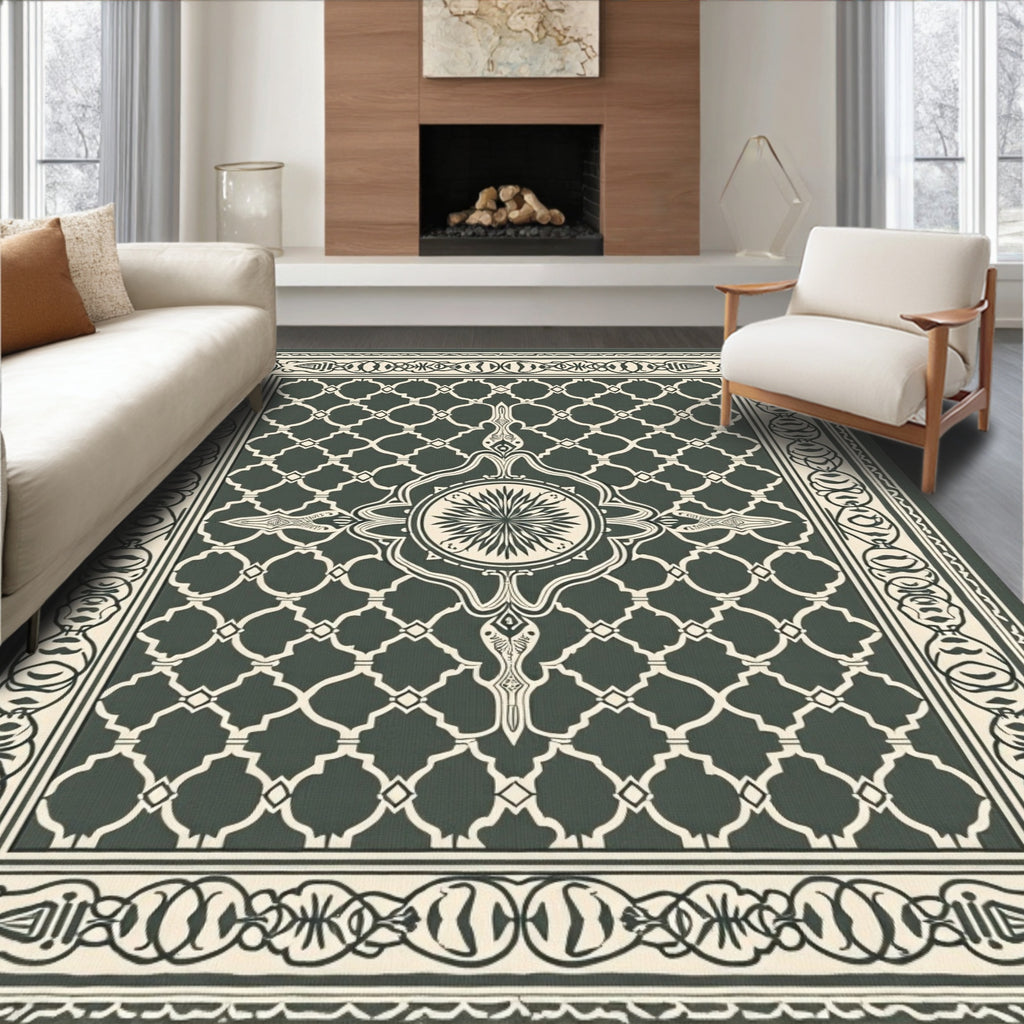 Deep Green Lattice Center Medallion Rug