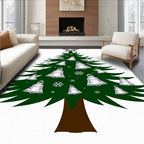 Festive Green Christmas Tree Bell Snowflakes Rug